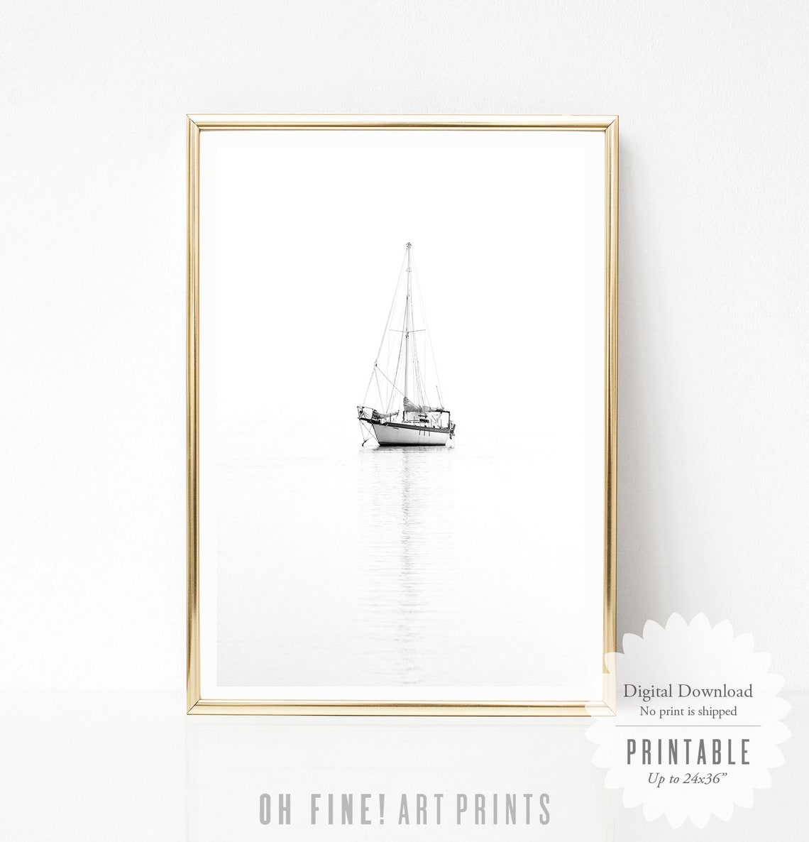 Sailboat Print Black and White Print Printable Wall Art - Etsy