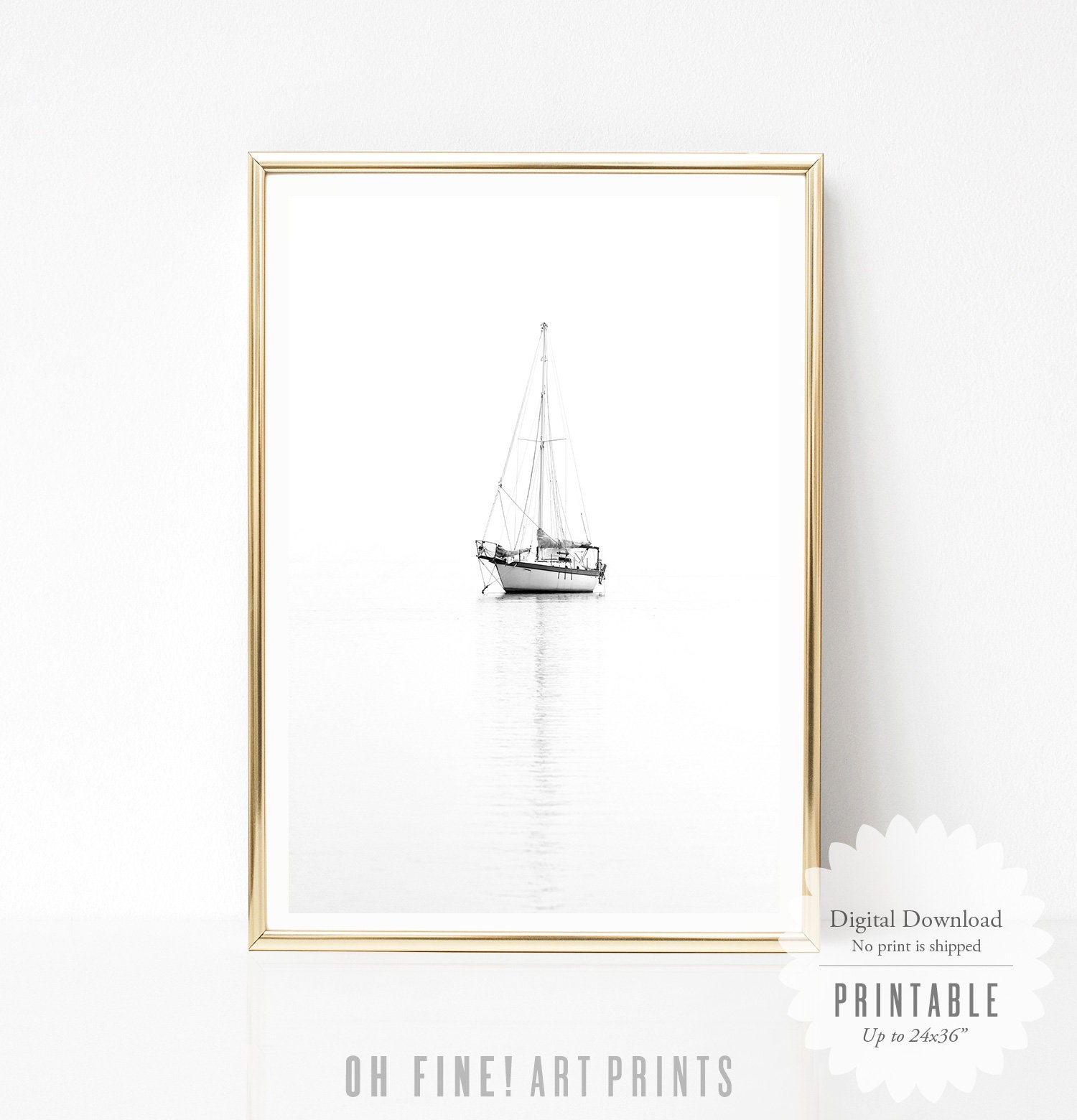 Sailboat Print Black and White Print Printable Wall Art - Etsy