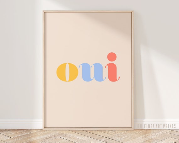 Oui Quote Print, Dorm Wall Art, Pink Wall Art, Retro Dorm Decor, Printable Quote Poster, Digital Download, Yes Inspirational Wall Art