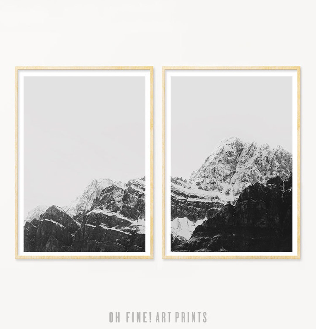 Mountain Prints, Wall Art Set of 2 Prints, Black and White Print Set ...