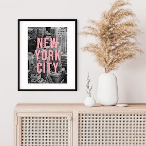 New York Digital Print, Black and White Print, Printable Wall Art, New York City Typography Travel Poster, NYC Aerial Photography image 5