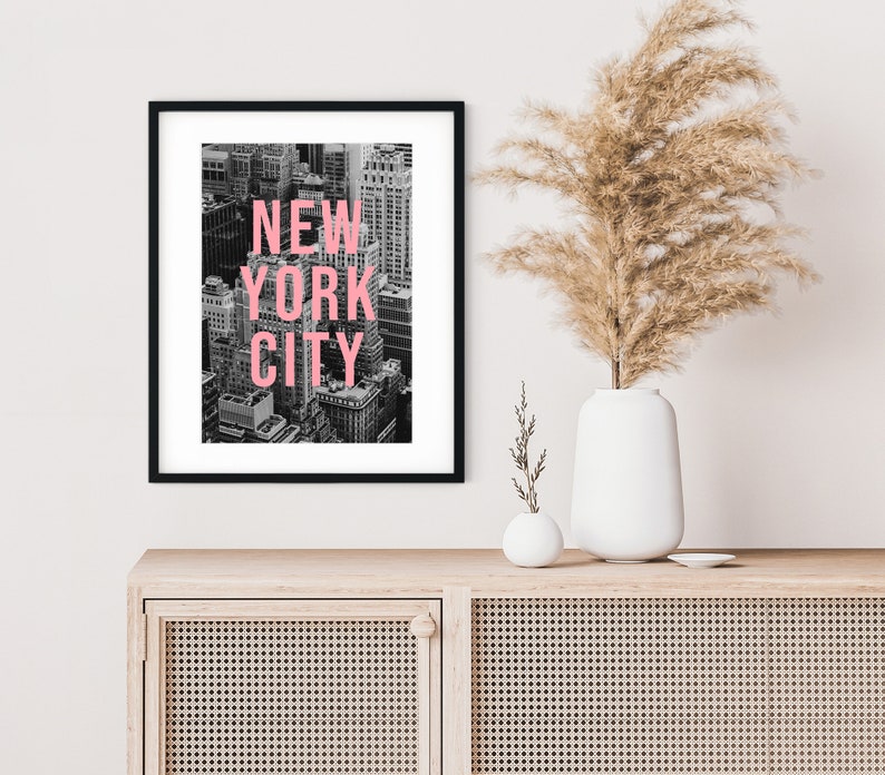 New York Digital Print, Black and White Print, Printable Wall Art, New York City Typography Travel Poster, NYC Aerial Photography image 5