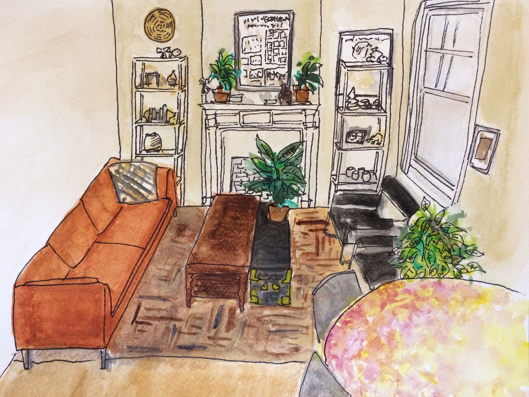 Custom Watercolor Painting of Room, Personalized Interior Design ...