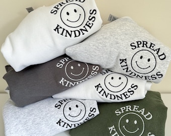 Spread Kindness Smiley Sweatshirt -- Embroidered, Oversized Pullover