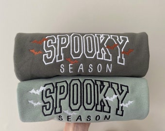 Varsity Lettered Spooky Season -- Embroidered, Bats, Halloween Pullover