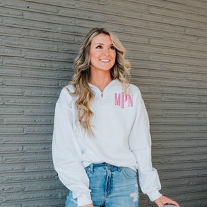 Monogram Quarter Zip Embroidered, Fall Favorite, Oversized Pullover image 2