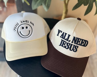 Jesus Loves You Smiley Trucker Hat