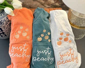 Just Peachy Embroidered Tee -- Short Sleeve, Comfort Colors Pocket Tee