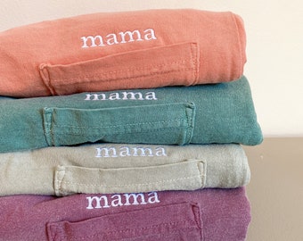 Mama Pocket Tee -- Embroidered, Simplistic Style, Customizable