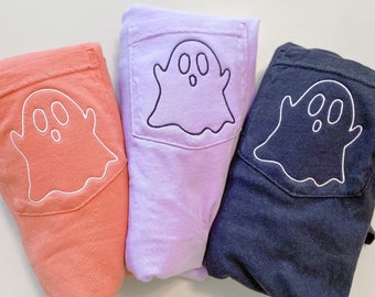 Ghost Pocket Tee - NEW DESIGN!, Embroidered, Spooky Season, Comfort Colors, Halloween Shirt
