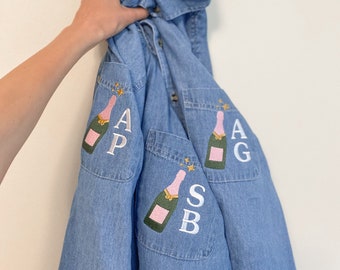 Champagne Initial Denim Button Down -- Embroidered, Bridal Party Button Downs