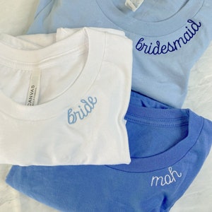 Bridal Party Tees -- Collar Design, Bride, Bridesmaid, Maid of Honor, Embroidered