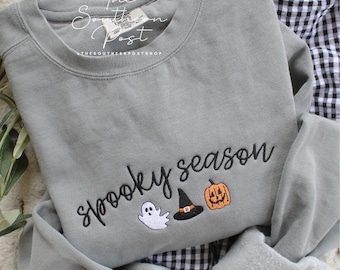 Spooky Season Embroidered Sweatshirt -- Halloween Shirt, Comfort Colors Sweatshirt