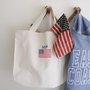 Simple Monogram American Flag Canvas Tote (Small)