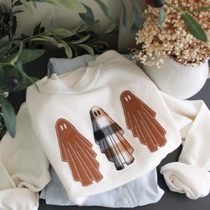 Halloween Ghost Plaid Crew Neck Sweater