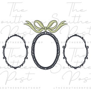 May include: Three oval frames with ornate black borders. The central frame is topped with a light green bow. The text "The Southern Post" is written in a cursive font across the image.