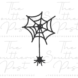 May include: A black embroidered spider web design featuring a single spider hanging from a central thread. The design includes the text The Southern Post and thesouthernpostshop repeated in the background as a watermark.