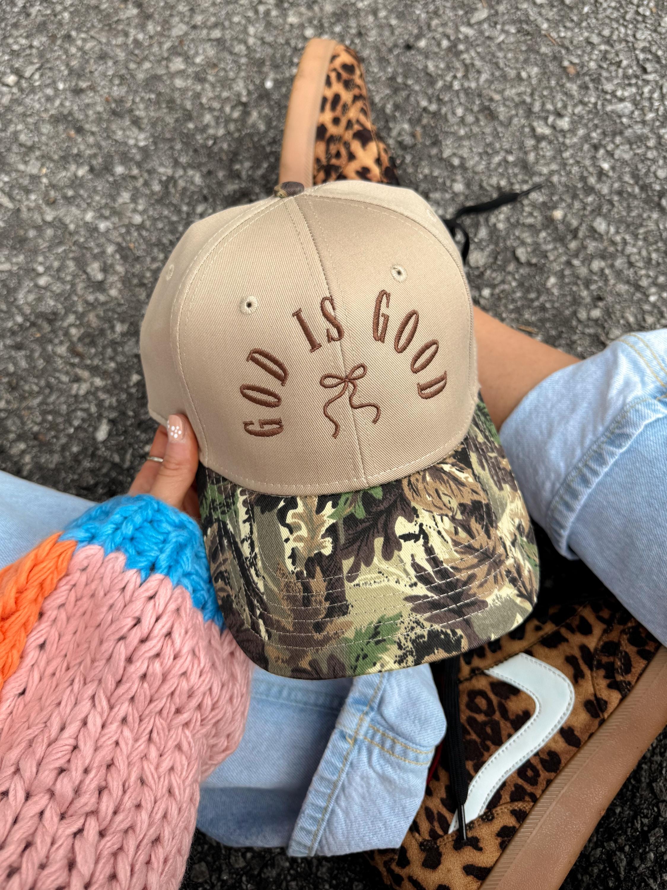 GOD IS GOOD Beige and Brown Trucker Hat with Embroidery God is Good Trucker Hat – Revival Cloth & Co main image 4