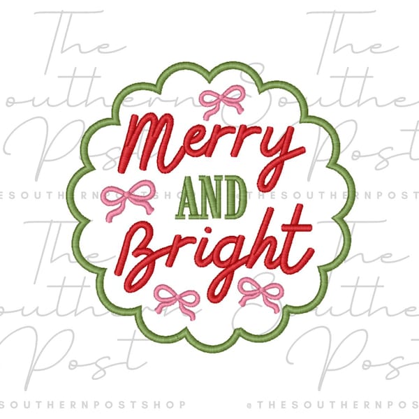 Merry & Bright Scalloped Appliqué Embroidery Download (3 Sizes)
