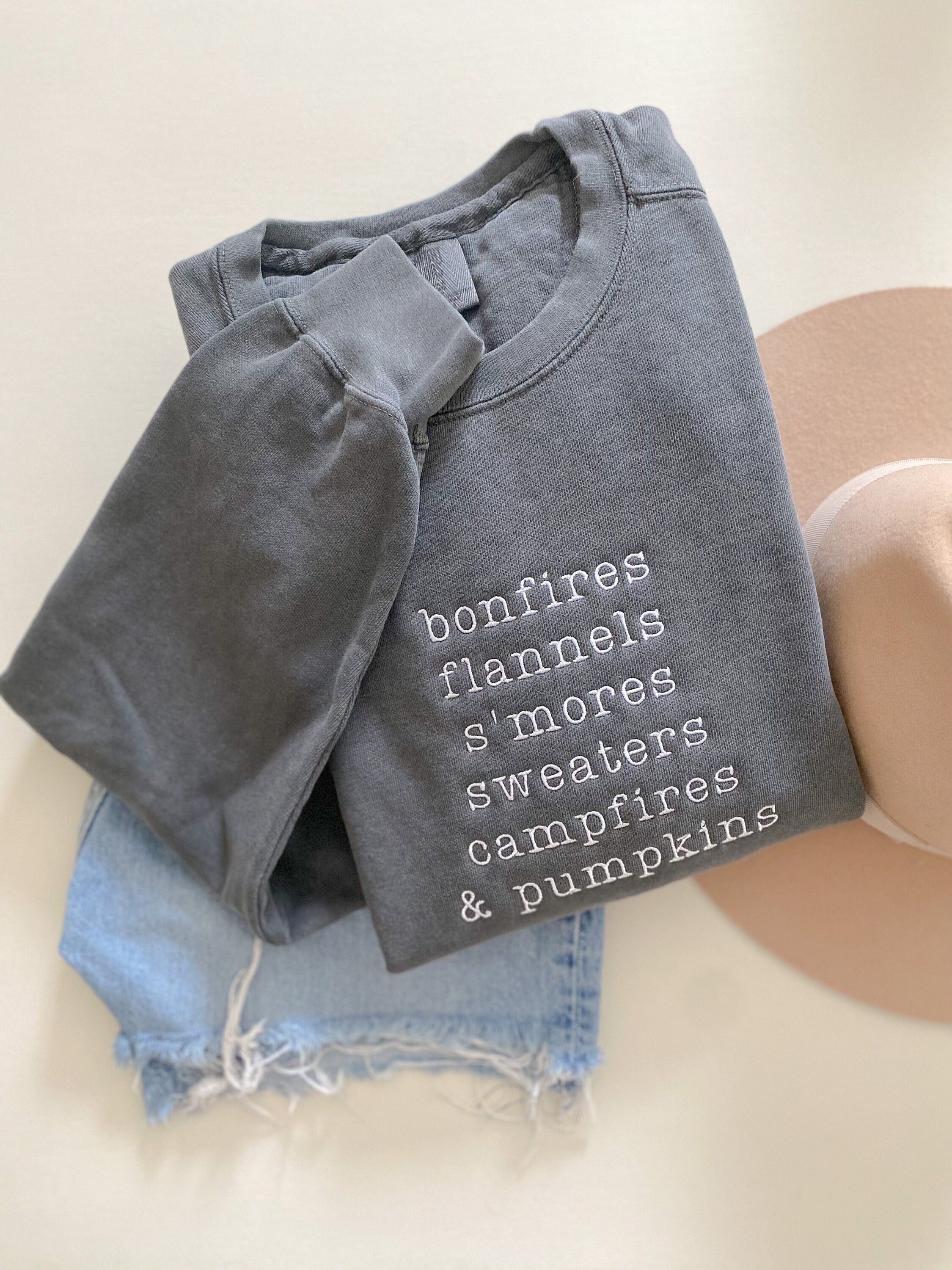Sweaters, Campfires, & Pumpkins Sweatshirt -- Embroidered Design, Fall Favorite! Sweaters, Campfires, & Pumpkins Sweatshirt -- Embroidered Design, Fall Favorite!