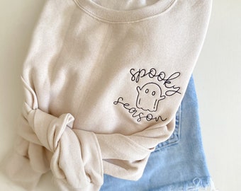 Spooky Season Crewneck -- EMBROIDERED, Halloween Sweatshirt, Ghost