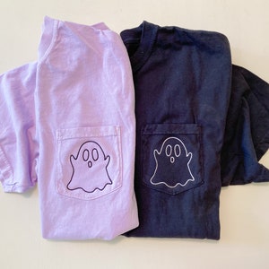 Ghost Pocket Tee NEW DESIGN, Embroidered, Spooky Season, Comfort Colors, Halloween Shirt image 3