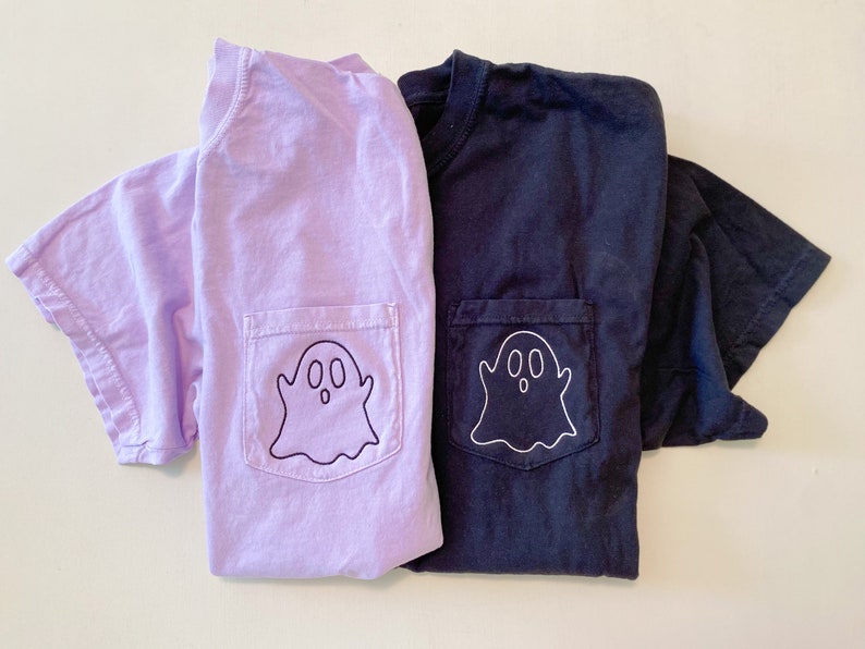 Ghost Pocket Tee NEW DESIGN, Embroidered, Spooky Season, Comfort Colors, Halloween Shirt image 3