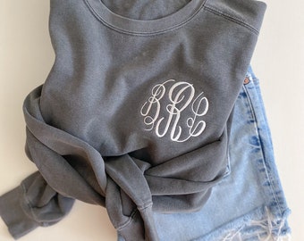 Comfort Colors Embroidered Sweatshirt -- Monogram Crewneck, Cozy Pullover