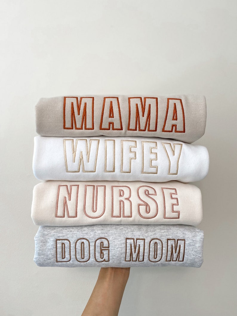 Custom Block Lettered Shirt Tee OR Crewneck, Embroidered, Mama Shirt image 1