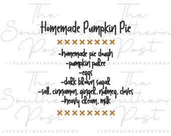 Homemade Pumpkin Pie Recipe, Embroidery Download (7 Sizes)