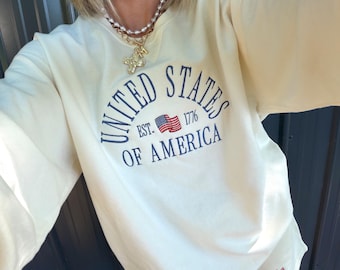 United States of America Pullover -- Embroidered Lightweight Pullover, 4th of July Shirt