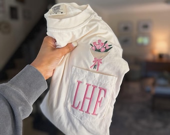 Tulip Bouquet Pocket Tee -- Comfort Colors, Personalized Pocket Tee