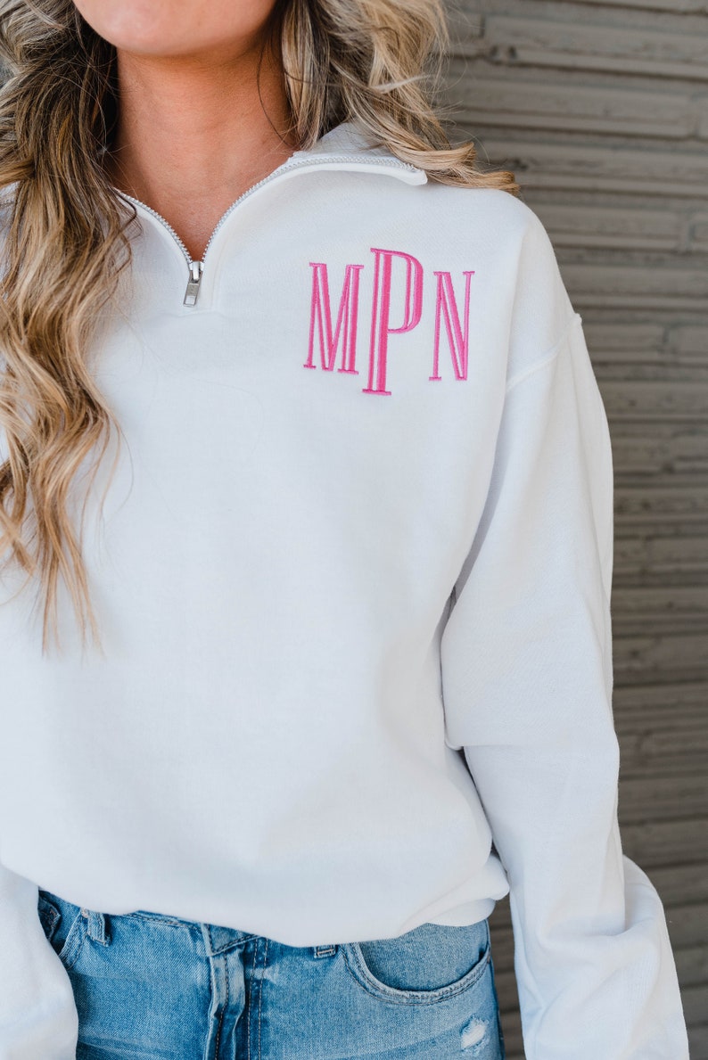 Monogram Quarter Zip Embroidered, Fall Favorite, Oversized Pullover image 3