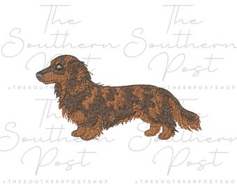 Longhaired Dapple Dachshund Embroidery Download (3 and 4 inch)