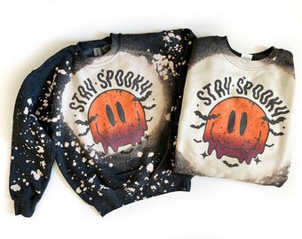 Stay Spooky Bleached Sweatshirt -- Ready To Ship!, Halloween Crewneck, Spooky Season