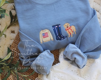 Coastal Icons Sweatshirt, Embroidered, Golden Retriever