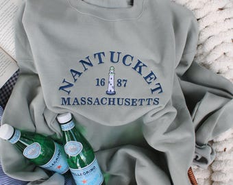 Nantucket, MA Est. 1687 Embroidered Crewneck -- Customize to Your Destination