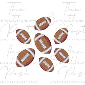 May include: An embroidery design featuring six brown footballs with white laces arranged in a circular pattern. The text "The Southern Post" is repeated in a light gray watermark across the background of the image.