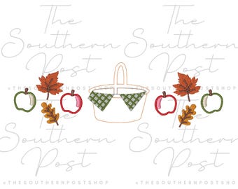 Apple Basket Fall Icons Applique, Embroidery Download (4 sizes, 8-11in)