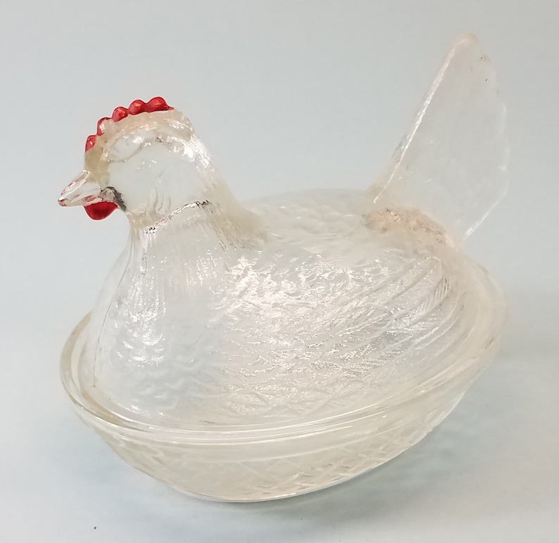 Vintage Clear Glass Chicken Candy Dish Etsy