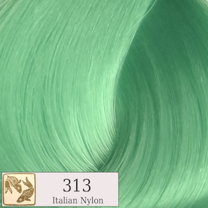 May include: A swatch of hair dye in a light green color. The swatch is labeled "313 Italian Nylon".