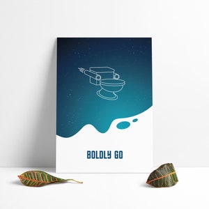 Boldly Go, Impresión de Star Trek, Arte de pared minimalista, Cartel de Star Trek, Impresión de ciencia ficción, Baño minimalista, Impresión de póster minimalista, Arte minimalista