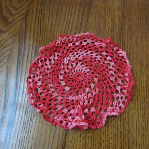 Red Variegated Colored Crochet Doily image 1