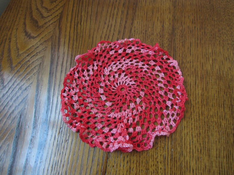 Red Variegated Colored Crochet Doily image 1