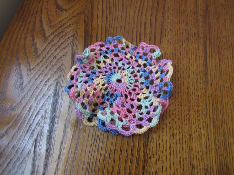 Red Variegated Colored Crochet Doily image 4