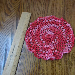 Red Variegated Colored Crochet Doily image 2