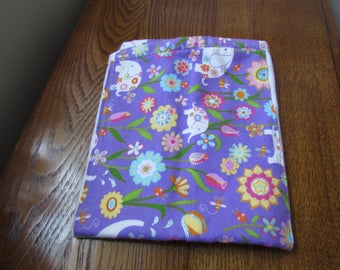 Purple Sparkle Burp cloth with Flowers and Elephants