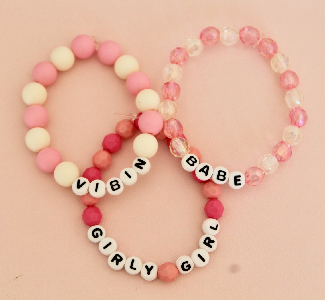 Girly Pink Bead Bracelet Set Aesthetic Trendy Bead Bracelets Etsy