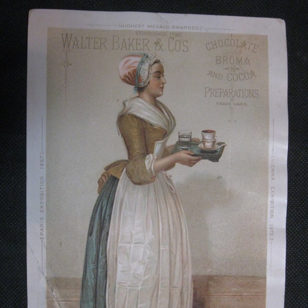 WALTER BAKER & Co. Vintage 1870's Trade Card Advertisement - Dorchester MA