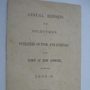 New Ipswich NH - 1866 Annual Report Booklet